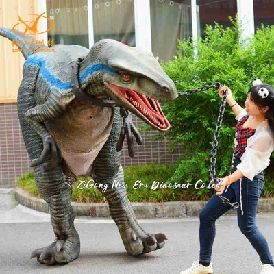 Traje realista de dinosaurio azul para adultos Control humano 3-4m